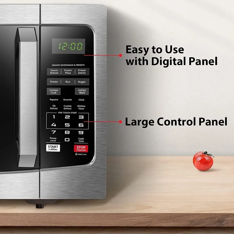 Countertop Microwave 1.2 Cubic Feet, 12.4 Inch Removable Turntable Smart Humidity Sensor 12 Auto Menus Silent Function