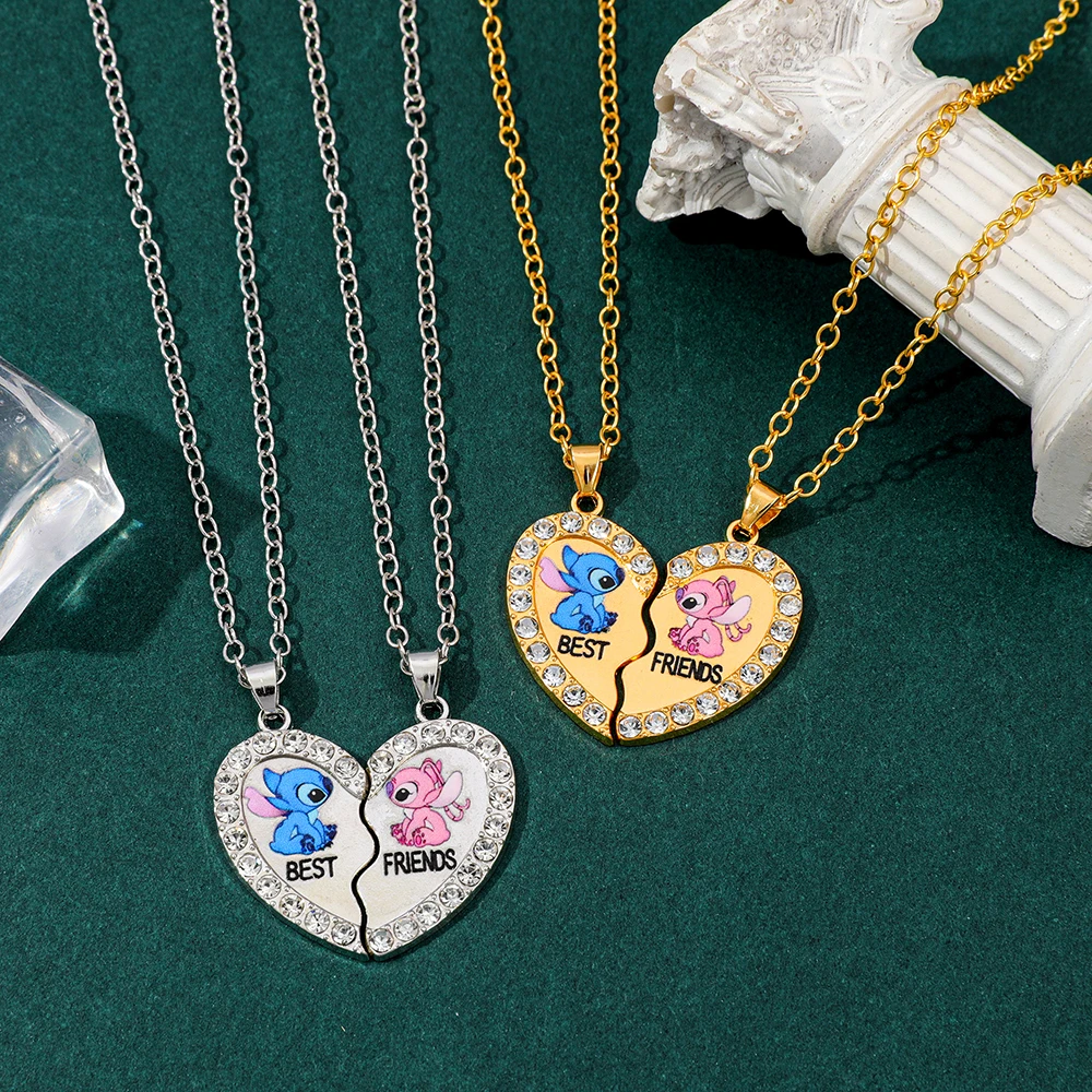 2 قطعة غرزة الملاك أفضل أصدقاء العسل الحب قلادة قلادة ، سلسلة المختنق ، كسر القلب ، BFF ، هدايا مجوهرات الصداقة الجيدة