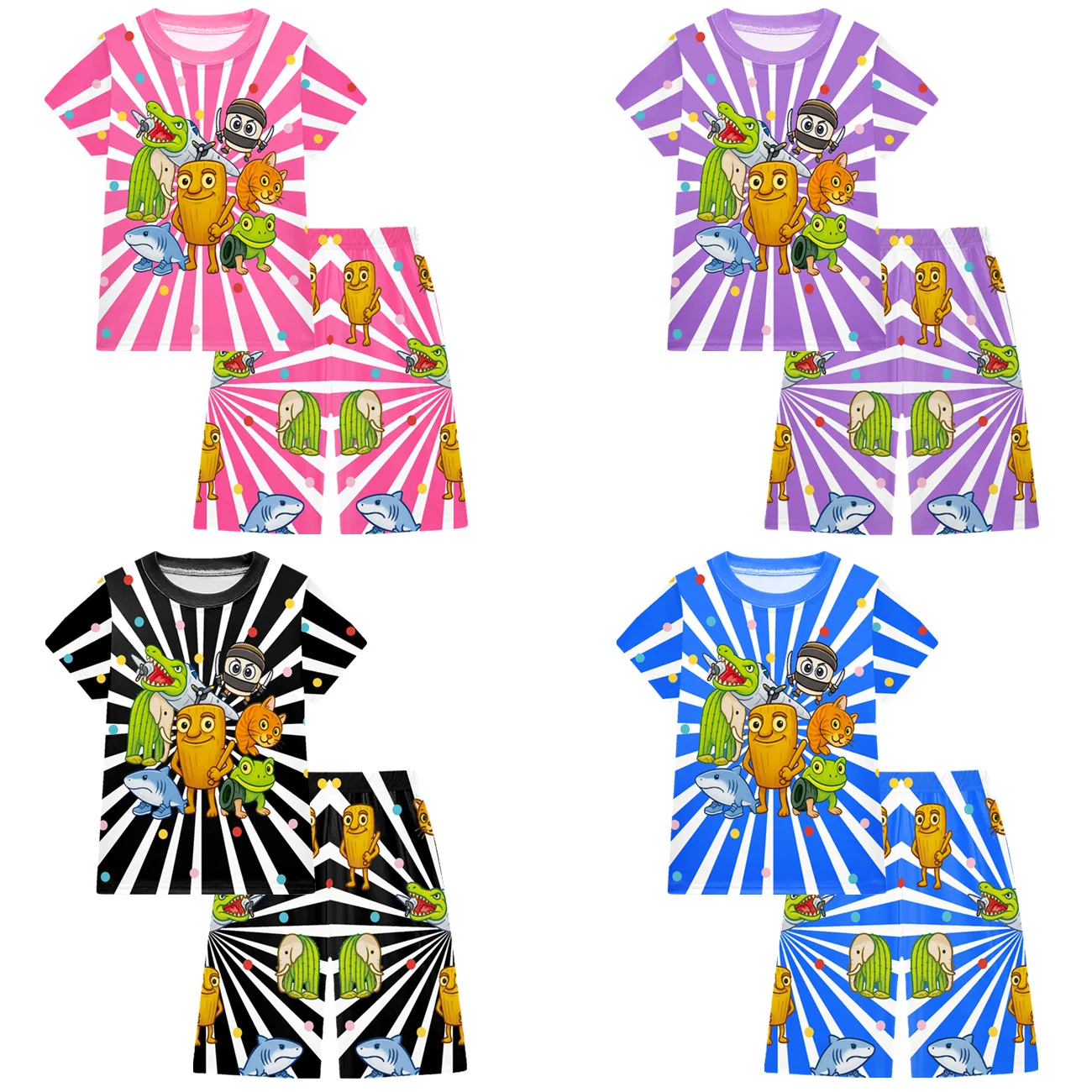

Kids Boys Girls Anime Cartoon Animals Print Short Sleeves T Shirt Shorts Set Outfit Role Play Halloween Cosplay Costume
