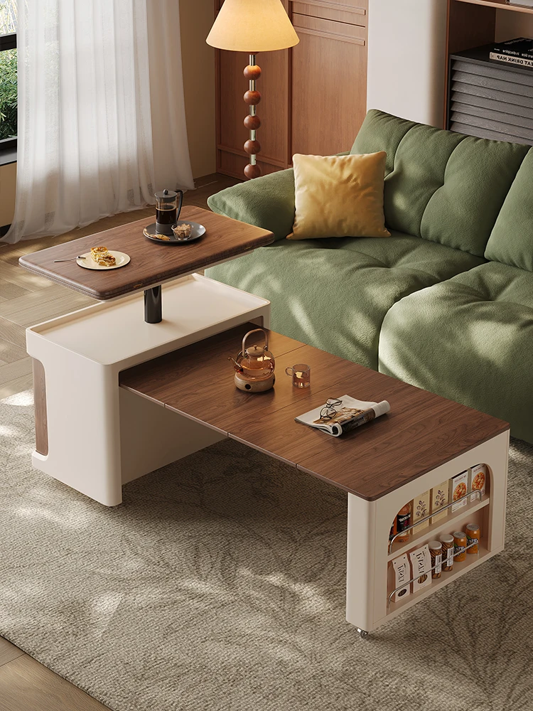 طاولة قهوة متحركة من الخشب الصلب، شقة منزلية صغيرة، غرفة معيشة، متعددة الوظائف، عربة أريكة قابلة للطي تلسكوبية #3