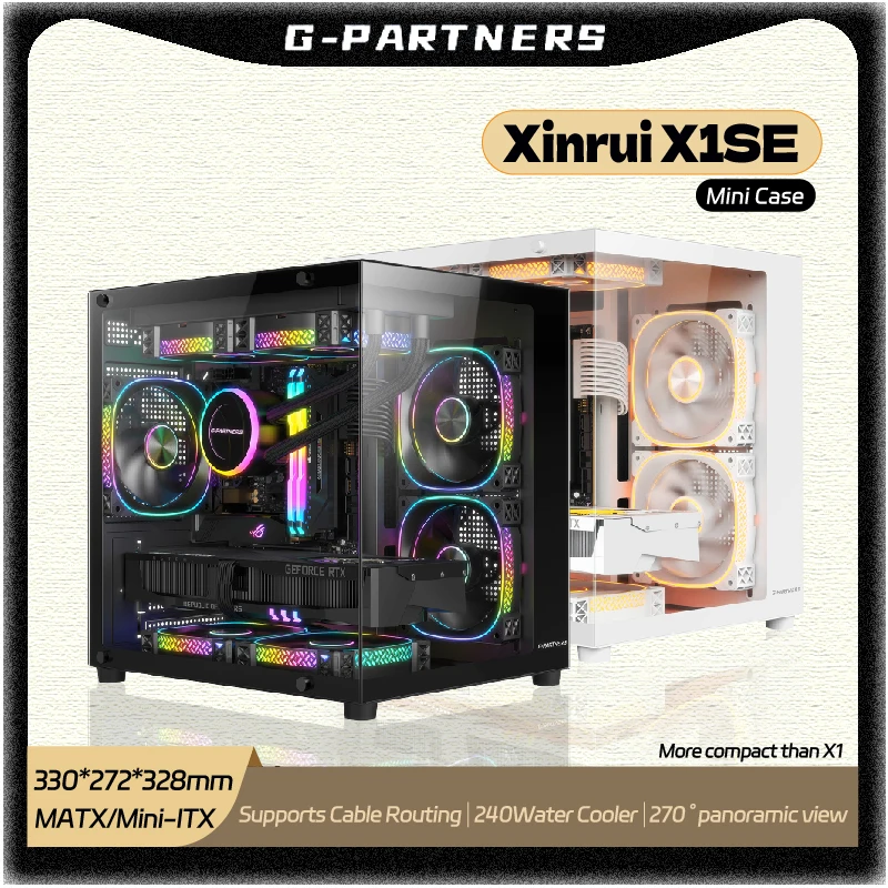 G-PARTNERS Xinrui X1SE PC Case M-ATX Mini-ITX No A-Pillar Panoramic Sea View Room 240 Water-Cooled Mini Panoramic Computer Case