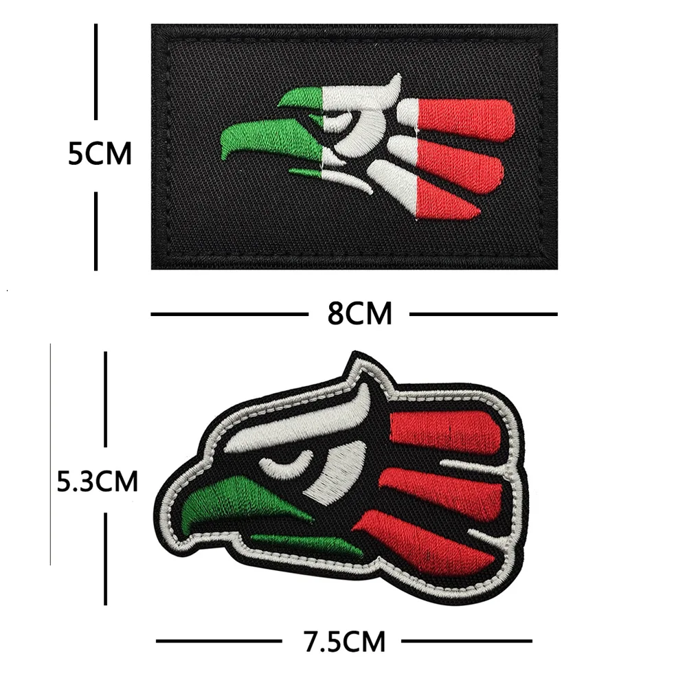 Parche bordado con calavera de la bandera de México, reflectante IR, gancho del ejército táctico mexicano, aplique de águila nacional