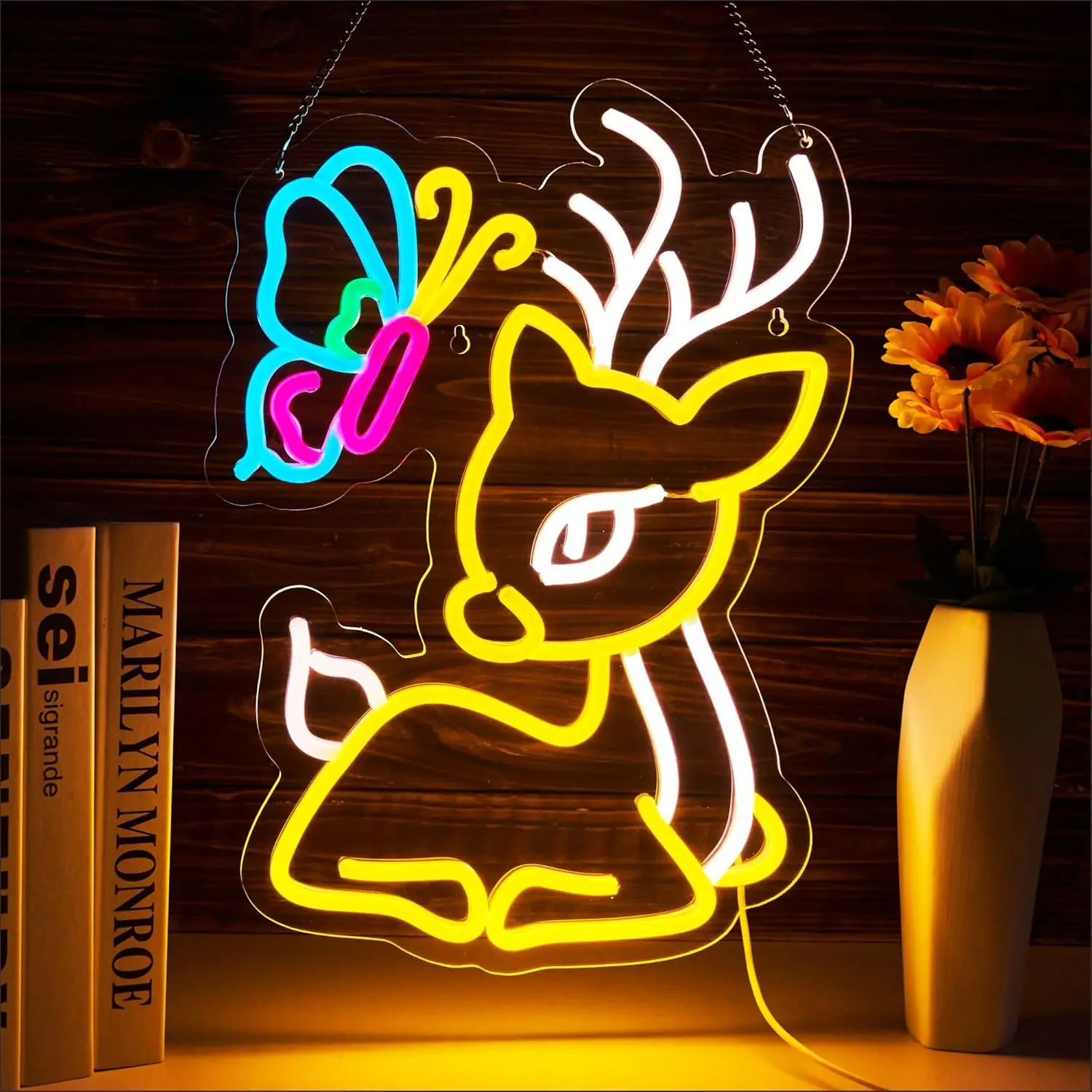 ﻿   سيكا الغزلان ضوء النيون تسجيل USB عكس الضوء LED النيون تسجيل الجدار الديكور لغرفة النوم Gameroom غرف معيشة هدايا حفلة عيد ميلاد
