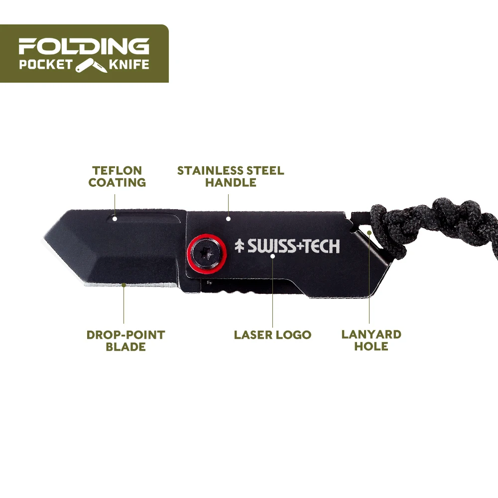 SWISS TECH Mini Pocket Folding Knife Keychain Small Knives Outdoor EDC Knifes Utility Box Cutter Gadgets Portable Rope Lanyard