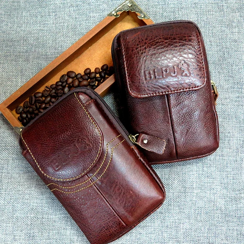 Riñoneras Vintage de cuero genuino para hombre, bolsa multifunción para teléfono, riñonera de viaje, cinturón, lazos, cadera