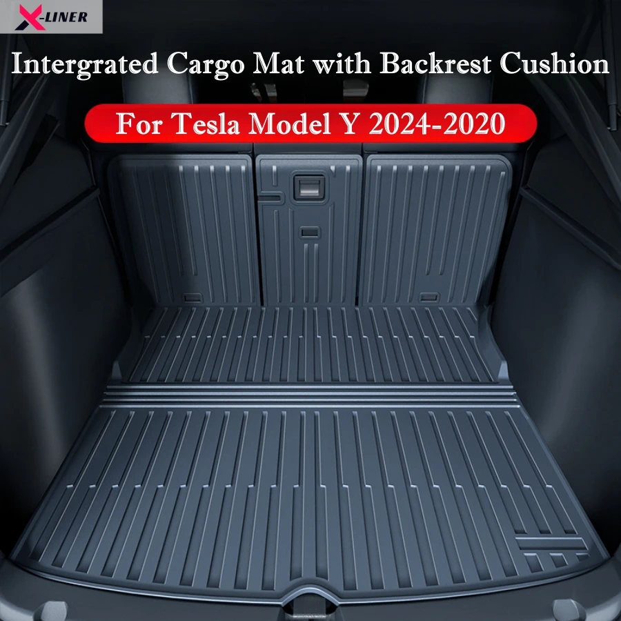 

Trunk Cargo Mat with Backrest Cushion For Tesla Model Y 2024 2023 2022 TPE Back Seat Cover Protector All Weather Cargo Liner