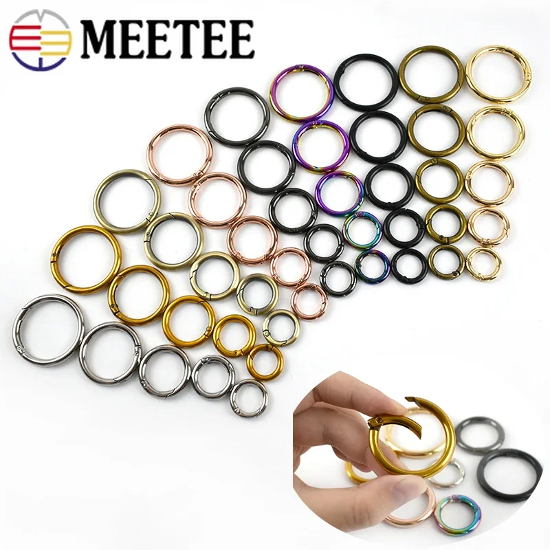 20pcs Meetee 10-50mm Metal Spring O Ring Openable Round Snap Hook for Bag Strap Keychain Pendant DIY Sewing Accessories