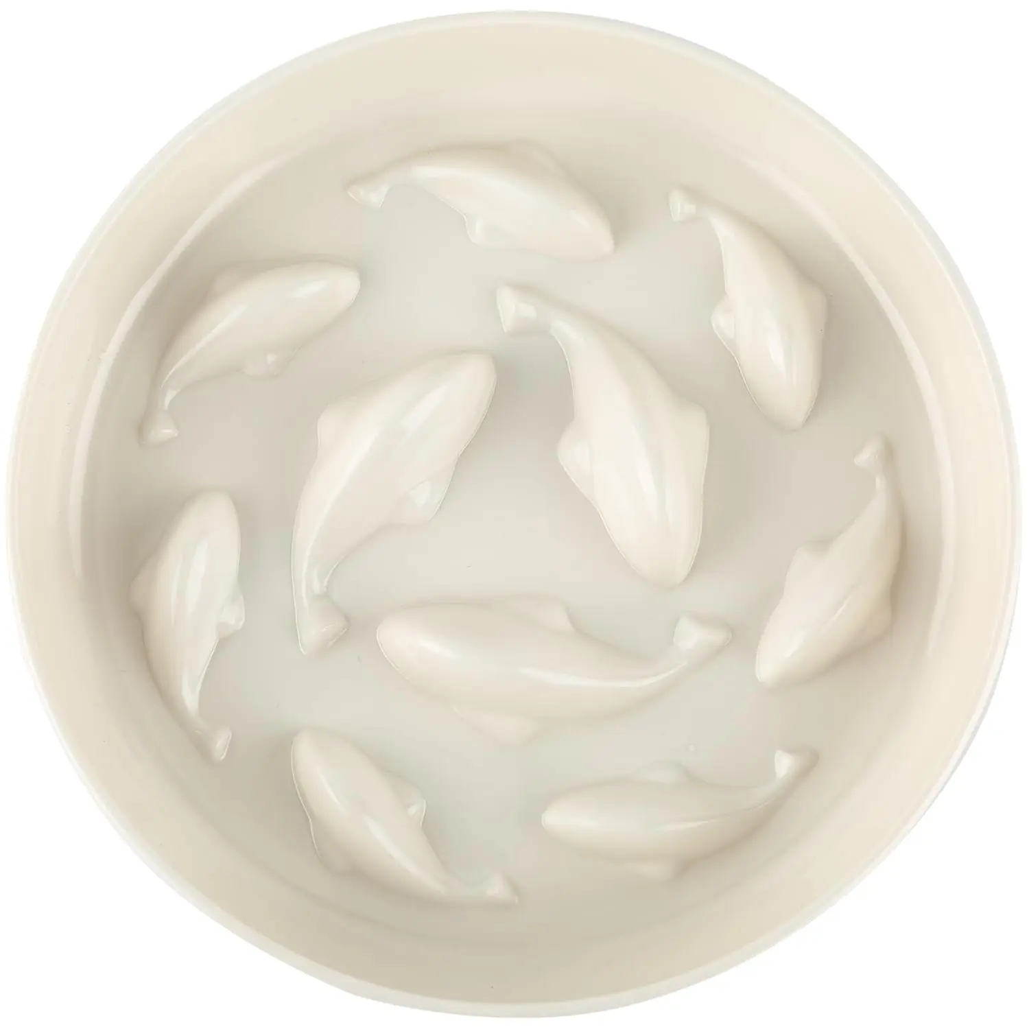 

1x Pet Slow Food Bowl for Cats Small Dogs, White Fish Pond Design Higher Edge Interactive Feeder Made of Safe High-Quality