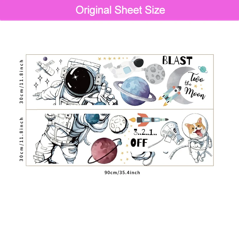 Cartoon Spaceman Dog Exploring Cosmos Wall Sticker For Kids Bedroom Home Decoration Diy Planet Star Mural Art Pvc Decals Poster