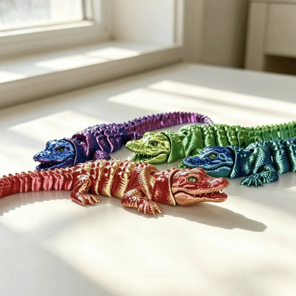 Creative 3D Printed Simulation Crocodile Model Moveable Lifelike Simulation Crocodile Flexible Rotatable Crocodile Figure Model