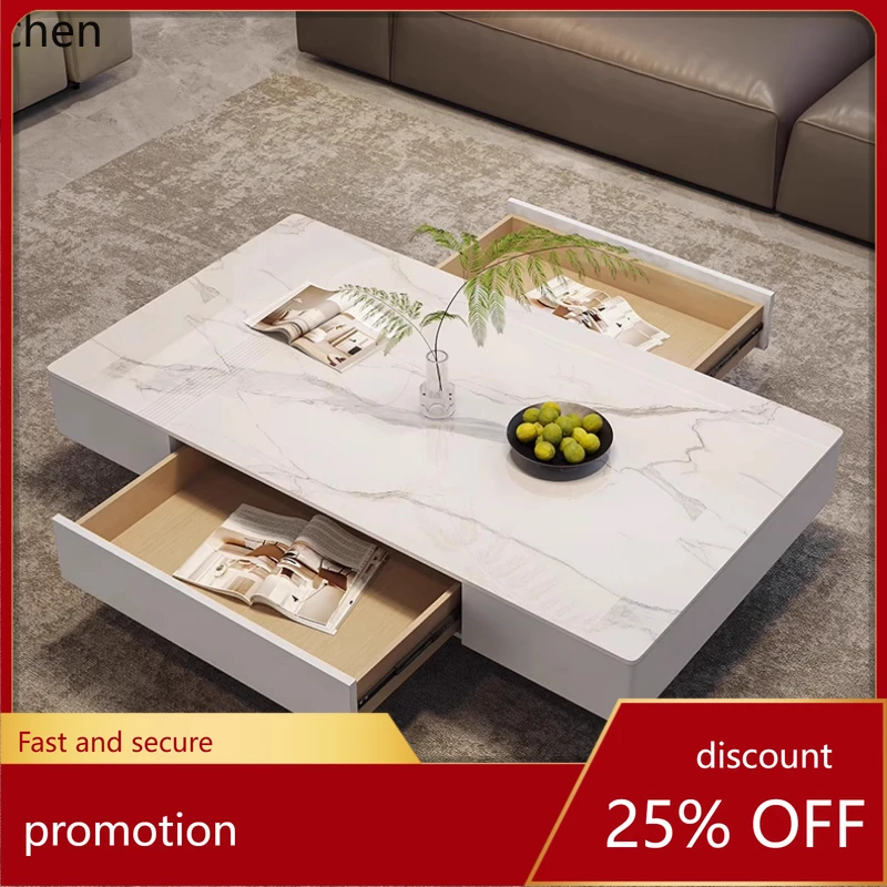 HXL Living Room Rectangular Coffee Table Home Use Rock Plate Coffee Table Black Simple Modern Style
