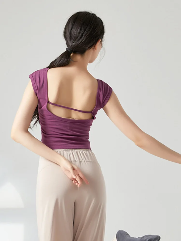 

Contemporary Dancewear for Women Slim Fit Open Back U Neck Top Solid Color Costume Modern Dance Practice or Stage Performance