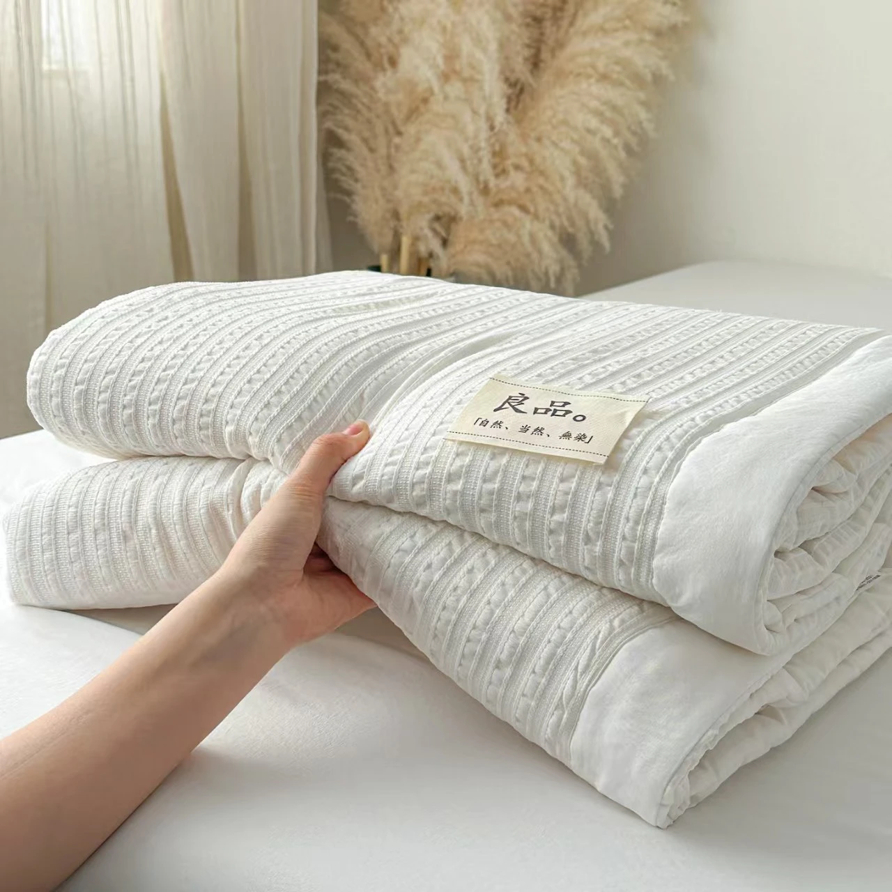 Stripe Woven 100% Cotton Summer Quilt Air - Conditioned Quilt with Comfortable Breathable Features