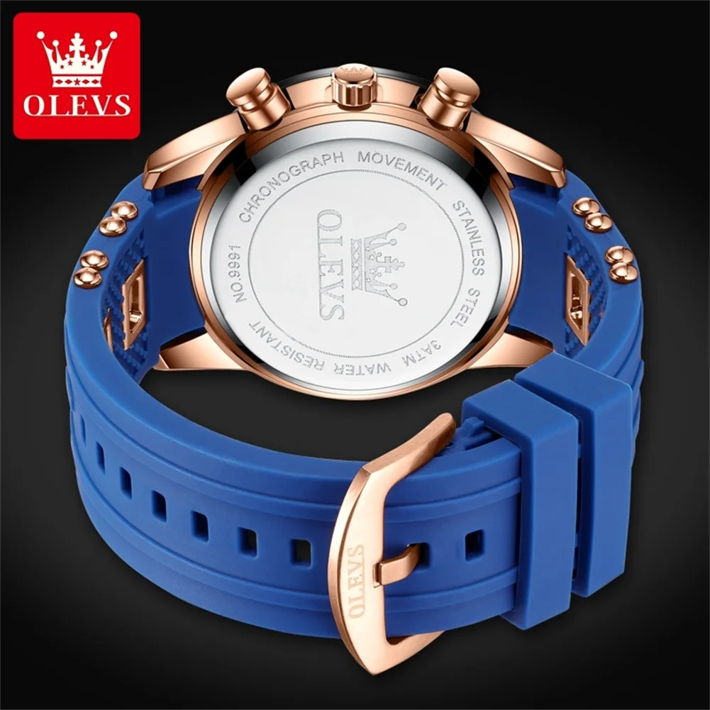 OLevs นาฬิกาผู้ชายแบรนด์แฟชั่นนาฬิกาควอตซ์สายขนาดใหญ่กันน้ำซิลิกอนเทปปฏิทินเทรนด์ชุดกล่องของแท้
