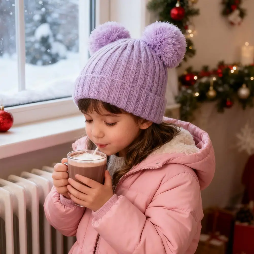 Elastic Winter Hat Gloves 3pcs Kids Winter Hat Scarf Gloves Set Solid Color Jacquard Knitted with Plush Ball Long Cozy Scarf