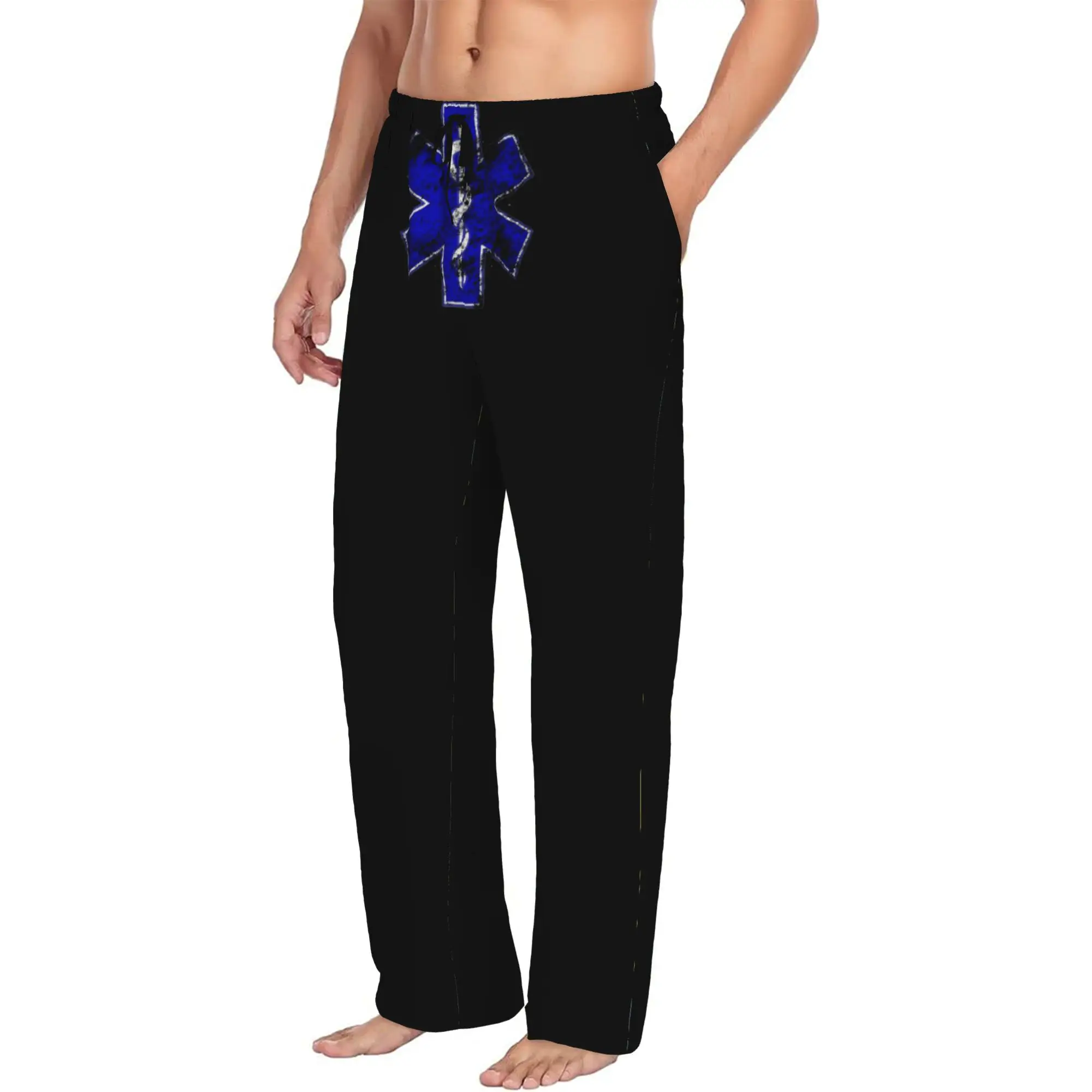 Custom Star of Life EMT Health Care Pajama Pants Men  Lounge Sleep Stretch Sleepwear Bottoms with Pockets - view 2