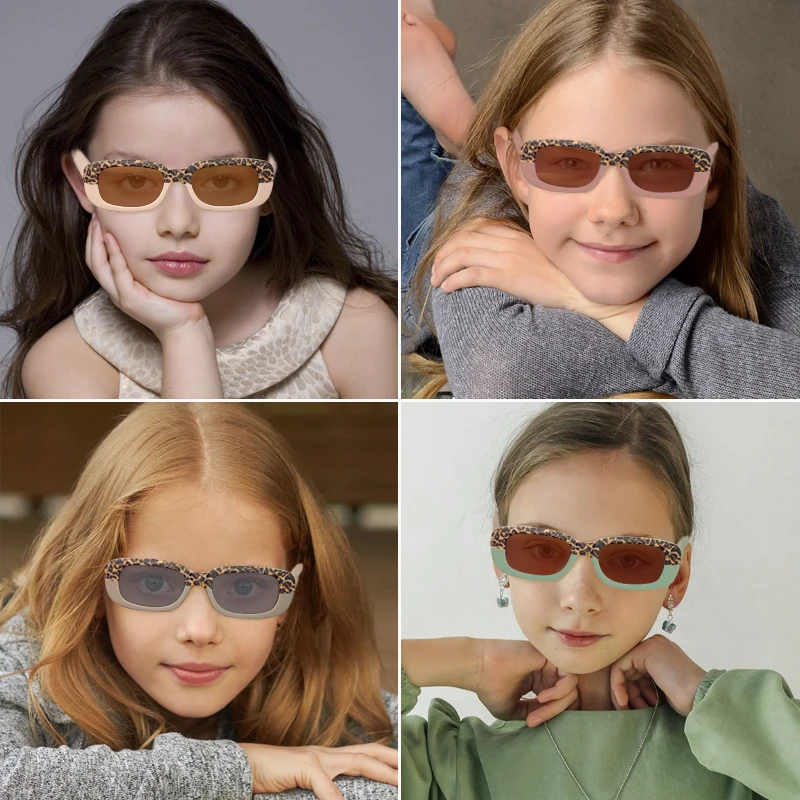 Cute Vintage Frosted Rectangle Kids Sunglasses UV400 Protection Fashion Children Eyewear For Boys Girls Outdoor Beach Holiday