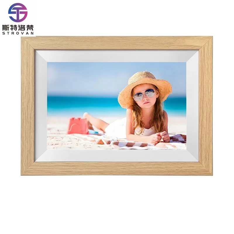 

High Resolution Touch Screen 10.1 Inch LCD Wifi Wooden Digital Photo Frame With Picture Video Function