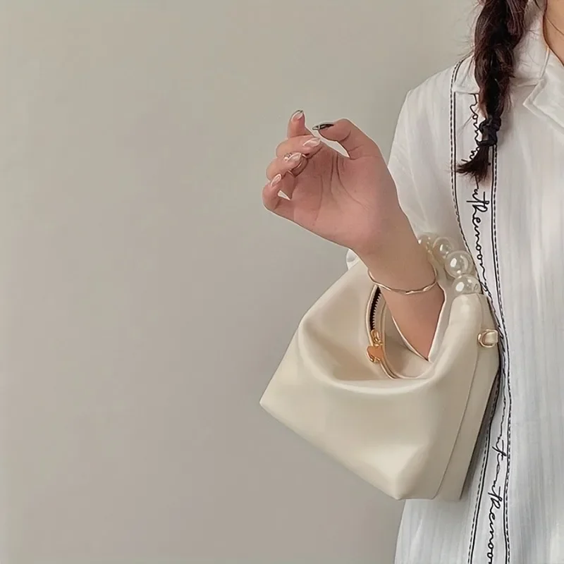 حقيبة ظهر نسائية صغيرة، حزام كتف قابل للتعديل، زوج عصري من حقيبة يد لؤلؤية ذات لون نقي، مناسبة للتنقل