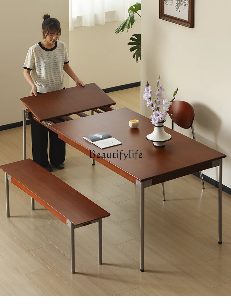 

Nordic solid wood retractable dining table household rectangular foldable small household medium antique retro
