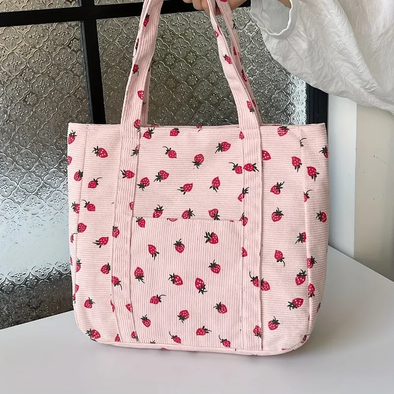 

Модные японские женские сумки на плечо, холщовая сумка в студенческом стиле с клубничным принтом, подходит для поездок на работу