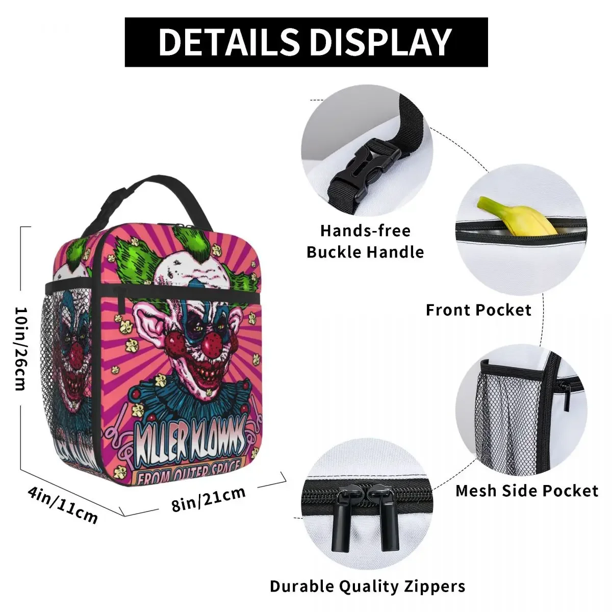 Killer Klowns From Outer Space Merch Lunch Bag For Student Film Lunch Box Picnic Portable Tote Food Bags Designer Cooler Bag