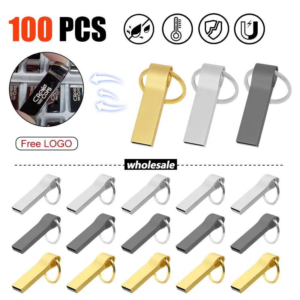 100pcs lot Rose Golden USB2.0 Flash Drive 64GB 128GB High Speed Memory Stick Free Key Ring 16GB32GB Creative Gifts Silver U Disk