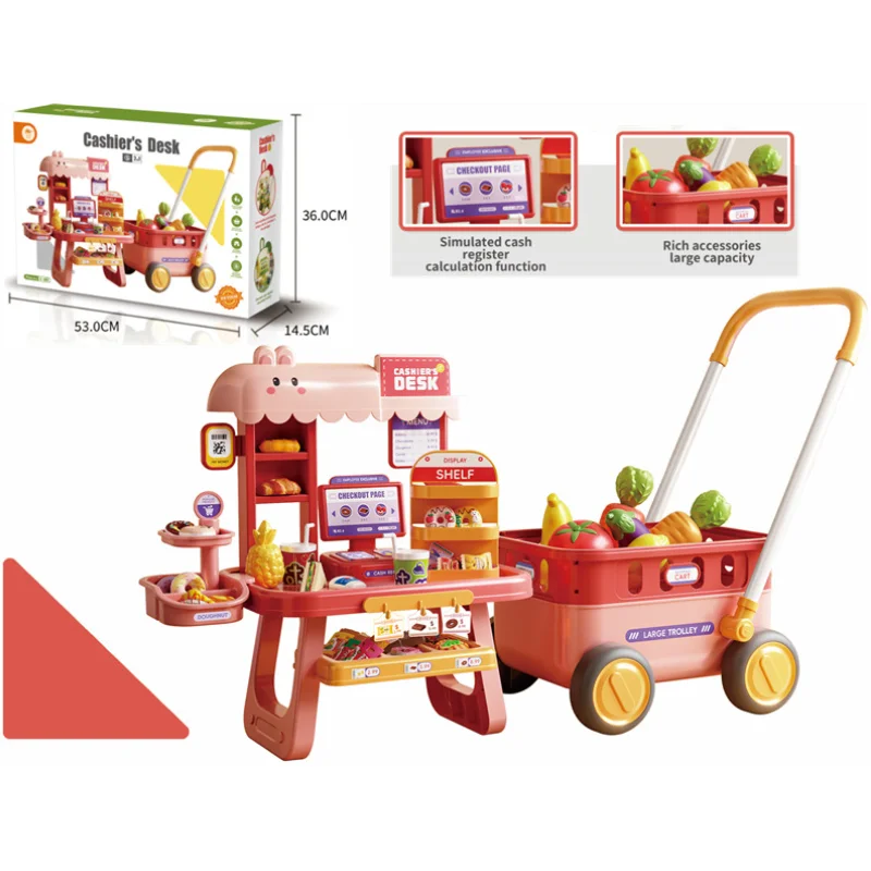 시뮬레이션 금전 등록기 슈퍼마켓 과일 쇼핑 야채 카트 놀이 집 세트 어린이 장난감 소녀 주방 어린이 날 선물