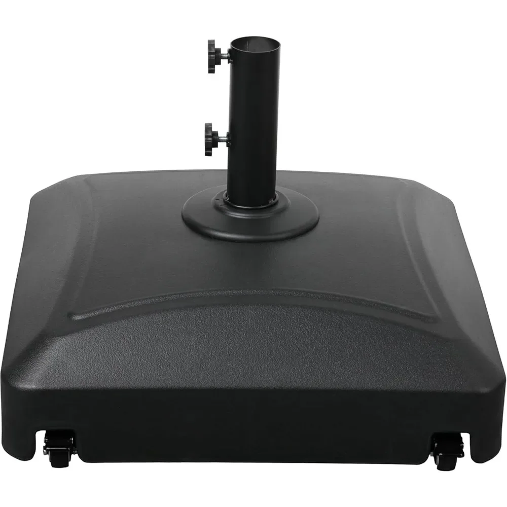 

Simple Deluxe 125lb Capacity Fillable Mobile Patio Umbrella Base with 4 Wheels, 2 Locks, 2 Knobs, Black