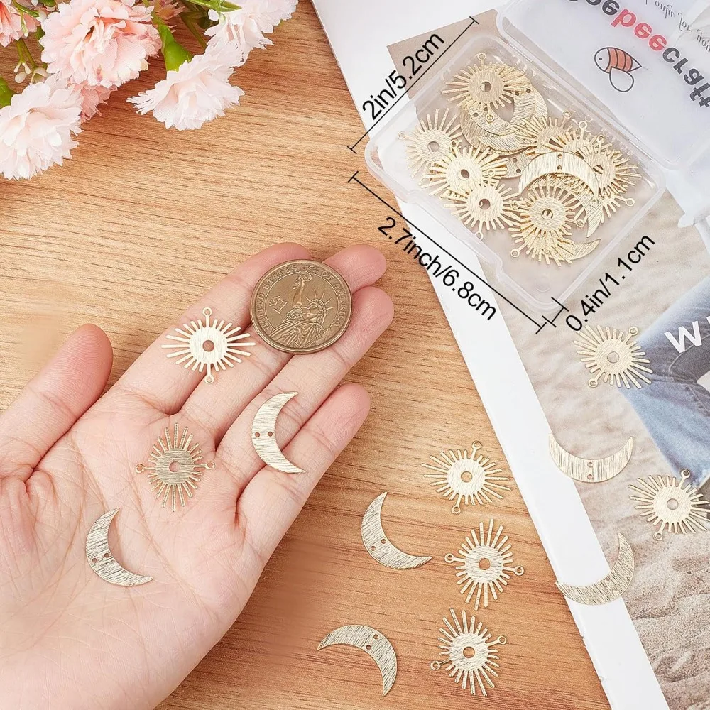 40 pz 2 stili sole e luna connettore charms 24 carati placcato oro collegamenti pendenti per gioielli orecchino braccialetto collana creazione di kit