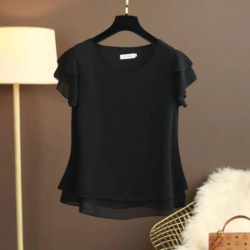 Women Women\'s Clothing Blouse Summer new short sleeved chiffon top T-shirt loose versatile stylish shirt trend Shirts Blouses