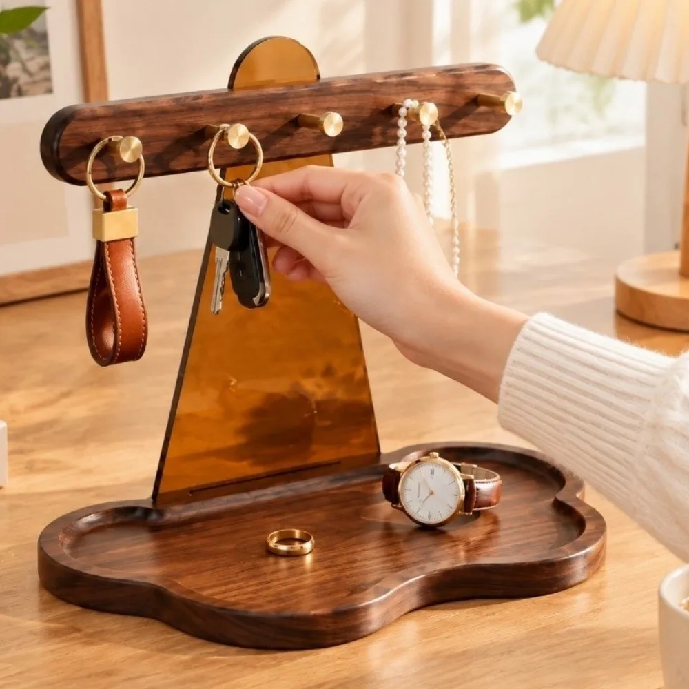 Acrylic Backboard Wooden Key Holder Large Capacity Cloud Shape Tray Entryway Key Organizer with Hook Key Storage Rack Bedroom