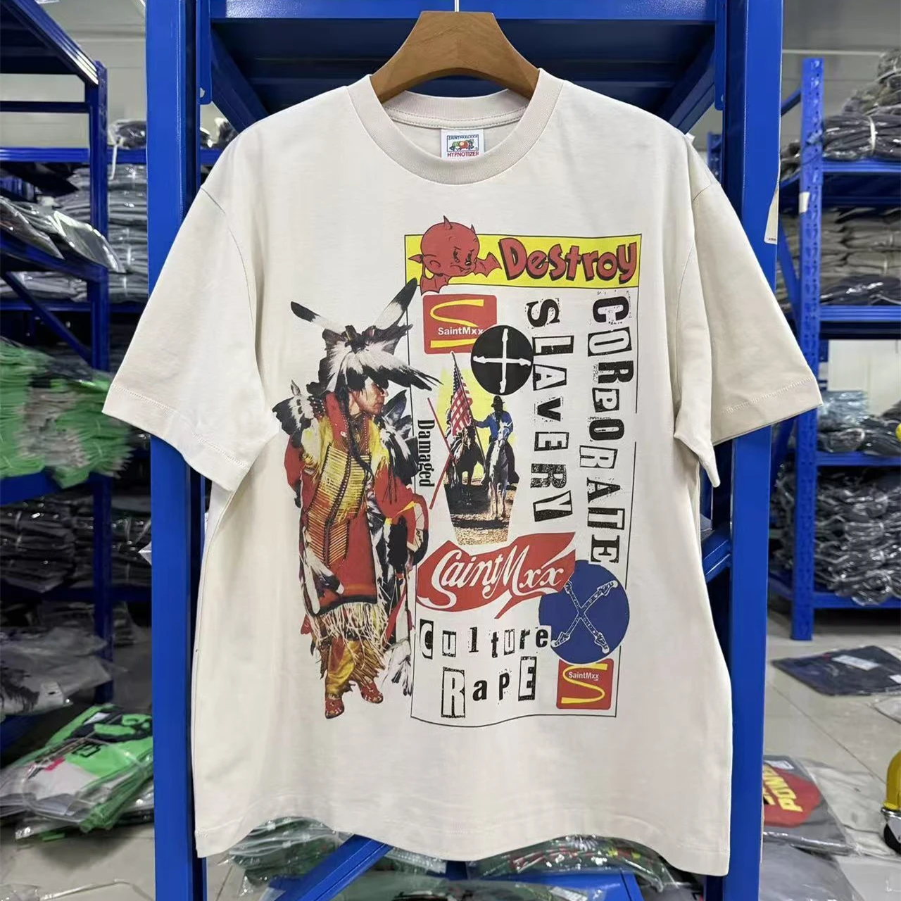 

Винтажная футболка SAINT SS26 с цветным принтом в мультяшном стиле для мужчин и женщин, из плотной ткани, топы-футболки