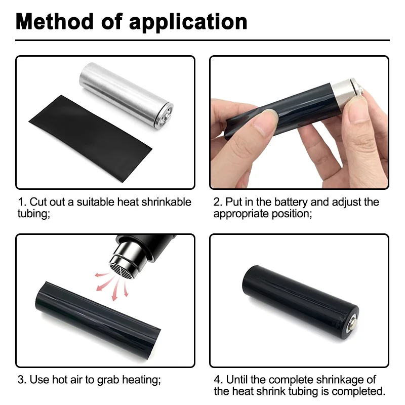 Black PVC Heat Shrink Tube 30mm-500mm For 18650 Lithium Battery Pack Insulated Film Wrap Lithium Case Cable Protection Sleeve