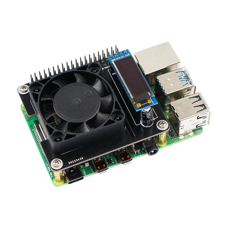 

Intelligent Speed Control Cooling HAT for Raspberry Pi 4/3B+/3B - RGB Fan with OLED Display