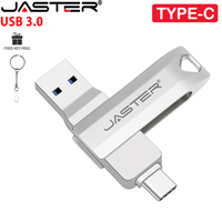 JASTER USB3.0 Type-C 2 IN 1 Pen Drive 256GB Free Key Chain USB 3.0 Flash Drive 128GB Business Memory Stick 64GB Metal USB Stick