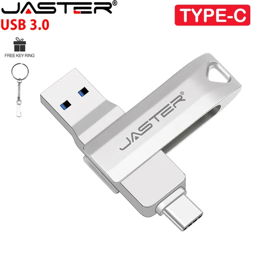 JASTER USB3.0 tipo C 2 en 1 Pen Drive 256GB llavero gratis unidad Flash USB 3,0 128GB memoria de negocios 64GB memoria USB de Metal