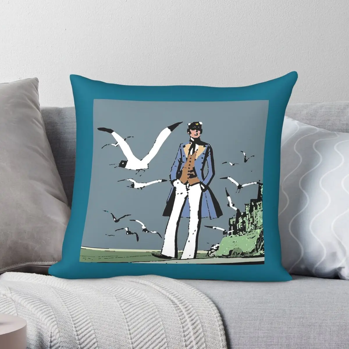 Corto Maltese Lonely Walk Square Pillowcase Polyester Linen Velvet Pattern Decorative Throw Pillow Case Room Cushion Case 45x45