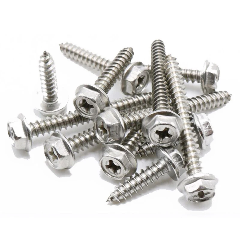 10pcs/lot M3 M4 M5 M6 Phillips Driving Hexagon Head Flange Self Tapping Screws With Washer 304 Stainless Steel Cross