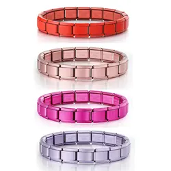 Red Pink Purple Color Italian Charm Bracelet Stainless Steel Bangle 9mm Width DIY Elastic Link Chain Women Bracelet Jewelry Gift
