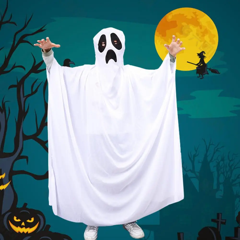 Halloween Garment Ghostly Halloween Cape for Children Adults Haunted House Cosplay Costume with Hood for Masquerade Party