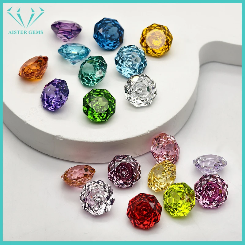 5A Grade Aquamarine Paraiba Royal Blue Zircon Millennium Octagon Rose Cut Loose Cubic Zirconia Gemstones for Jewelry Making