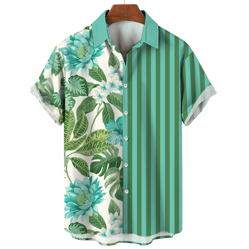 Summer Flower 3D Print Top Men's Summer Hawaii Beach Shirts Outdoor Party Men's Breathable Short Sleeve Street Social Apparel