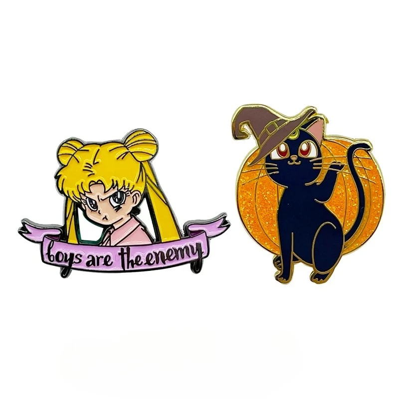 Broche Sailor Luna, Insignia Metálica de Sailor Moon, Decoración Creativa para Mochila Escolar, Broche Exquisito para Cuello, Regalo Festivo, Venta al por Mayor