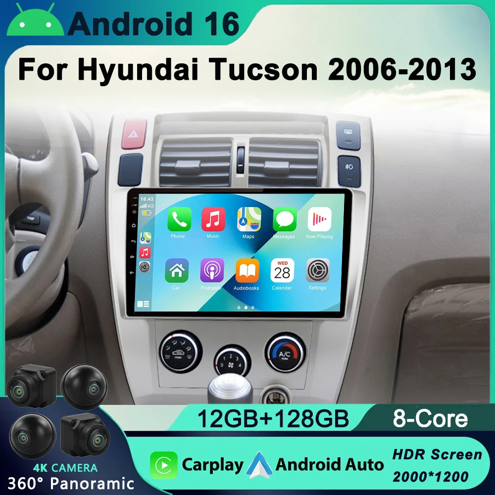 

Android 16 Car Radio for Hyundai Tucson 2004-2013 Multimedia Video Player Navigation 2 Din DVD Head Unit Stereo Carplay Speakers
