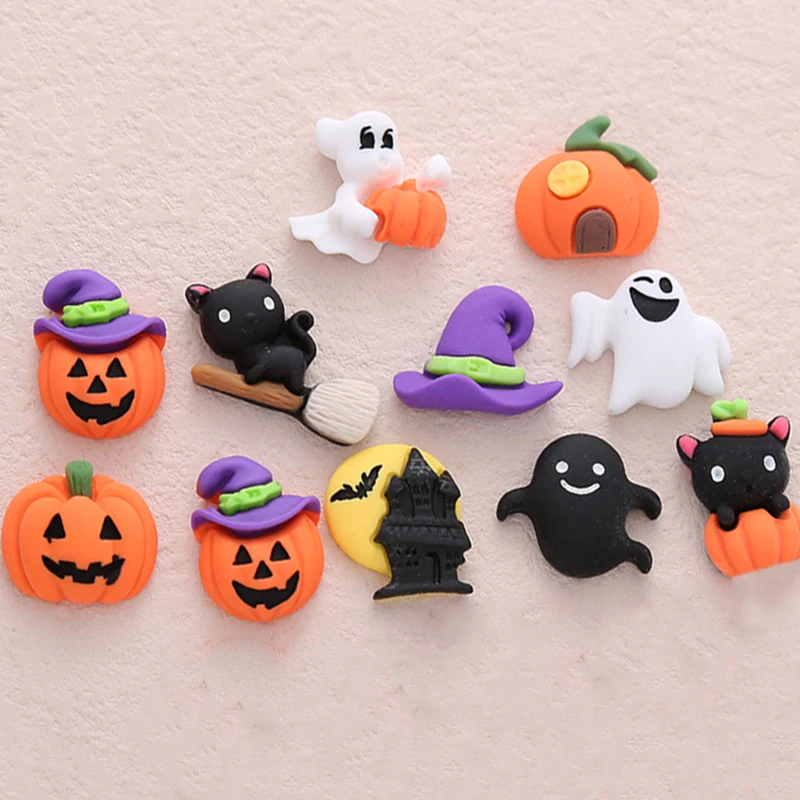 10pcs Cartoon Ghost Pumpkin Collection Flat Back Resin Halloween Party Decor DIY Scrapbooking Craft Decoration Accessories