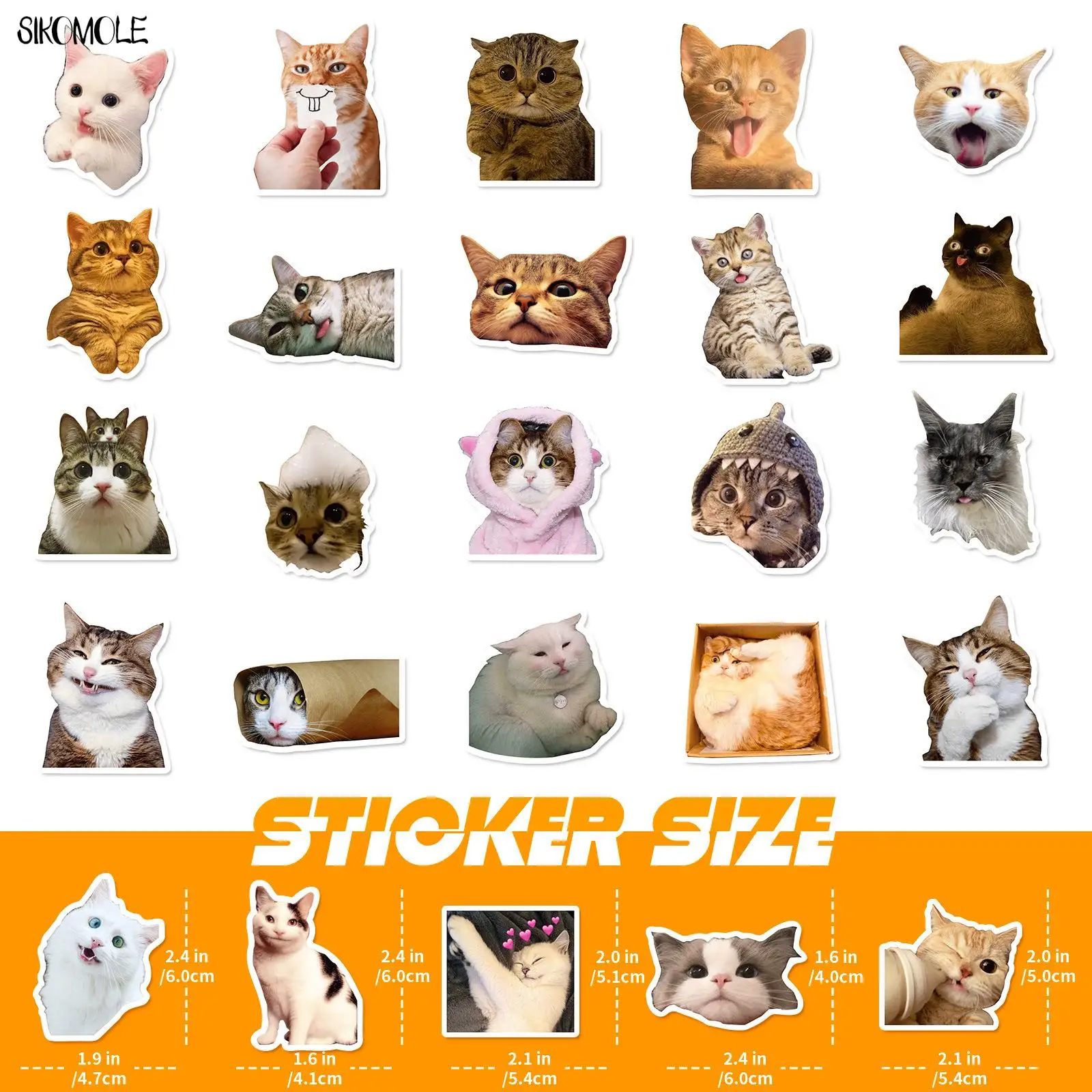 10/30/50PCS Mix Cartoon Cat Stickers Expression Big Head Photo Animal For Children DIY Toy Travel Laptop Graffiti Sticker Decals