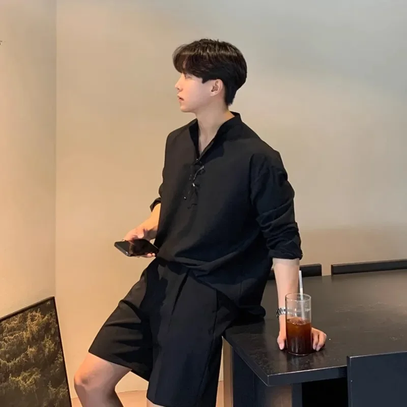 Oversized Korean-style Shirt Hanging Sense Shirt. Youth Long-sleeved Shirt Casual Travel Daily Street Fashion Men Loose-fitting