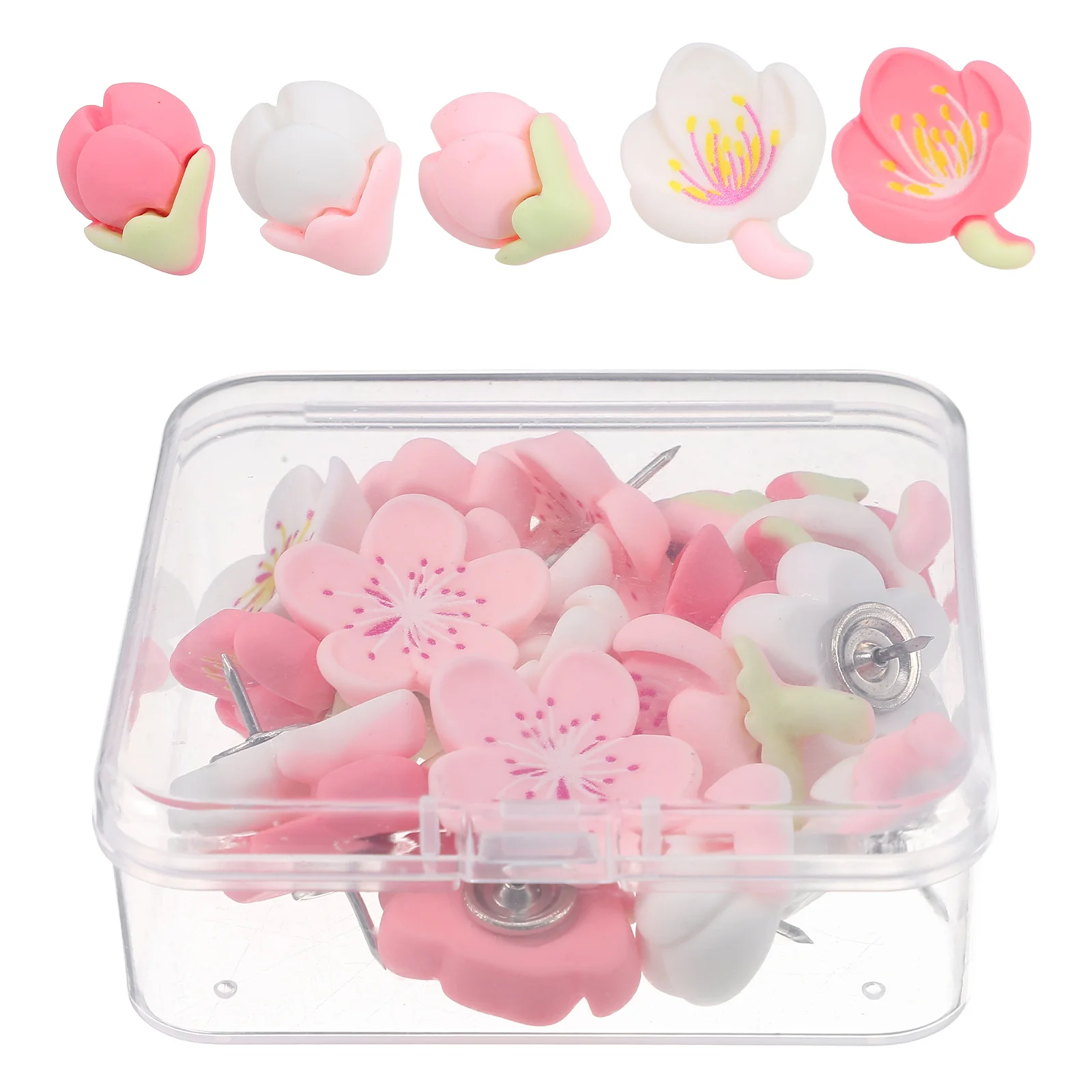 20 Pcs Resin Peach Blossom Thumbtack Pushpin Photo Flower Modeling Pushpins Practical Office