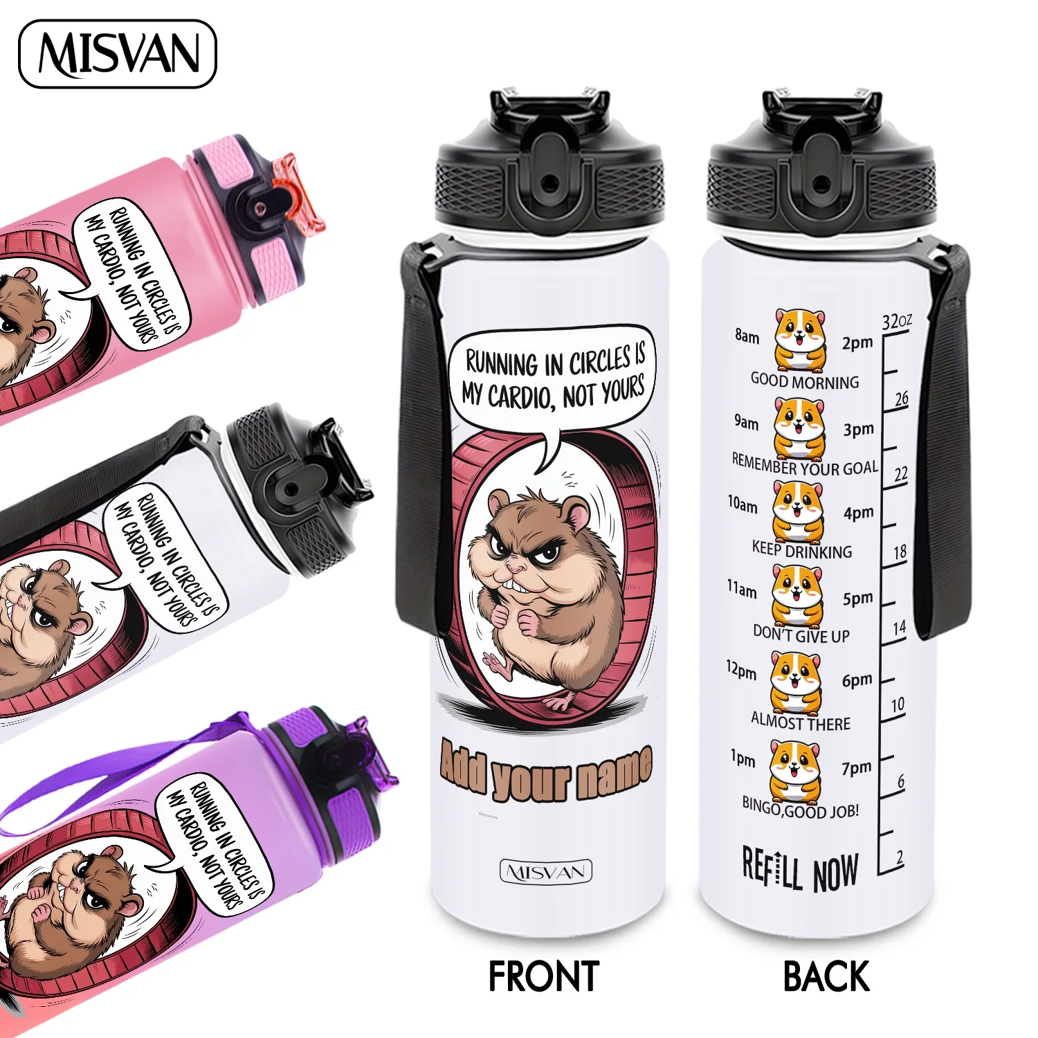 

1pc,customization Name 32oz Water Bottle,Funny Hamster Exercise Print,Encourage Daily Hydration,for Gym Outdoor Cycling